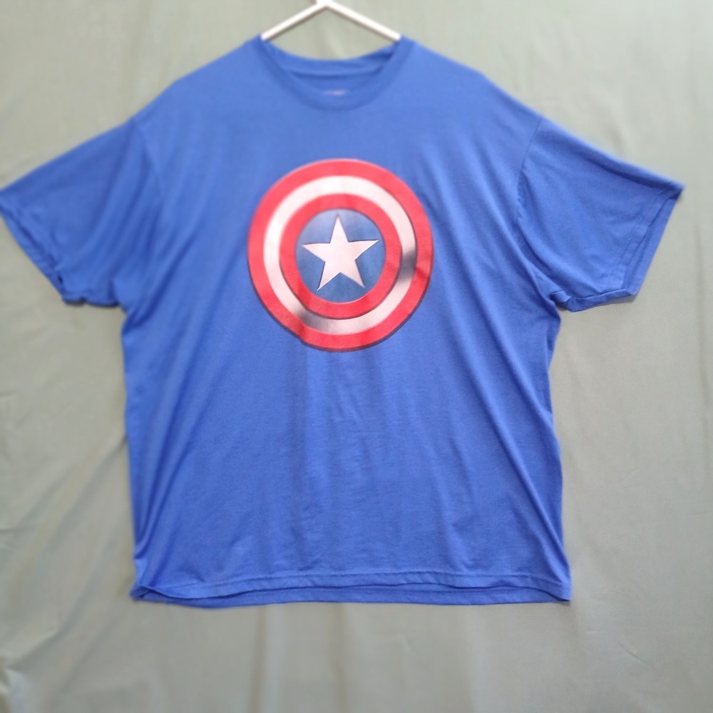 Marvel Comics Captain America Distressed Shield Logo T-Shirt Blue Unisex 2XL XXL